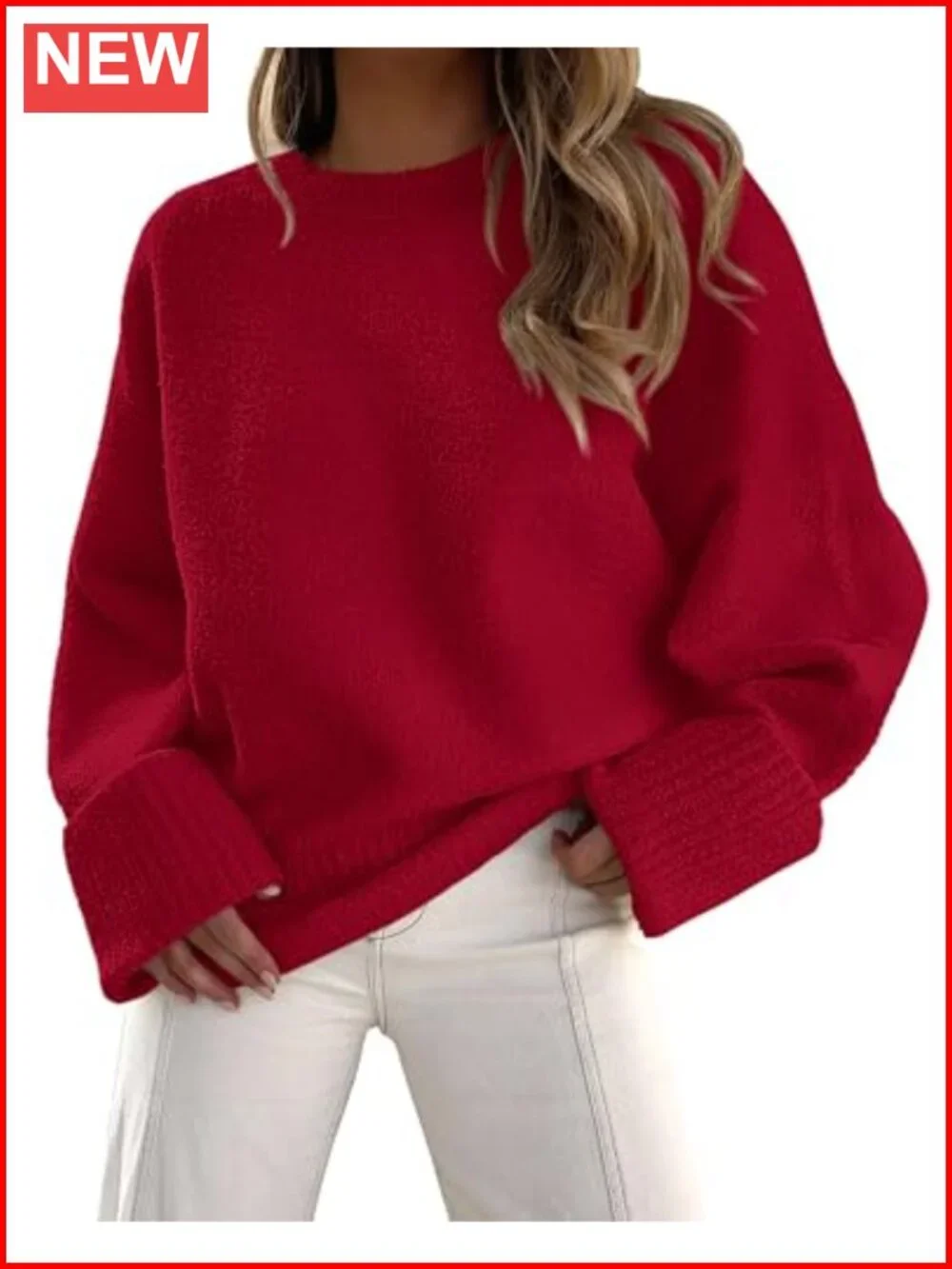 Oversized Fuzzy Crewneck Pullover Sweater Chunky Knit Fall Winter